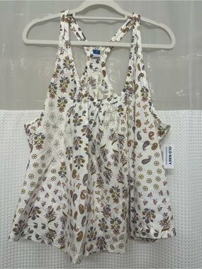 Old Navy White Paisley Floral Racerback Tank Top